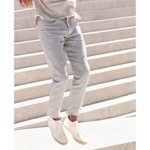 Alex Crane Bo Pants Mens 30 Dusk Stripe 100% Linen Straight Leg Button Fly